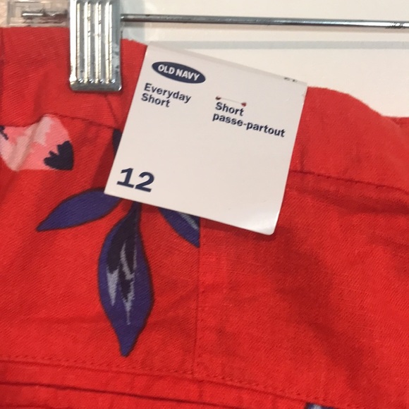Nwt Old Navy everyday Shorts Orange Red Tropical Floral Linen Blend size 12 - Picture 5 of 11